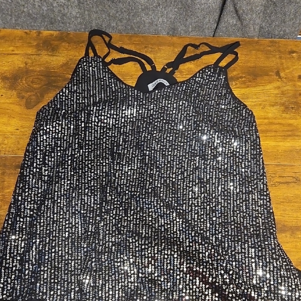 Black Sequin Strappy Top Size Large